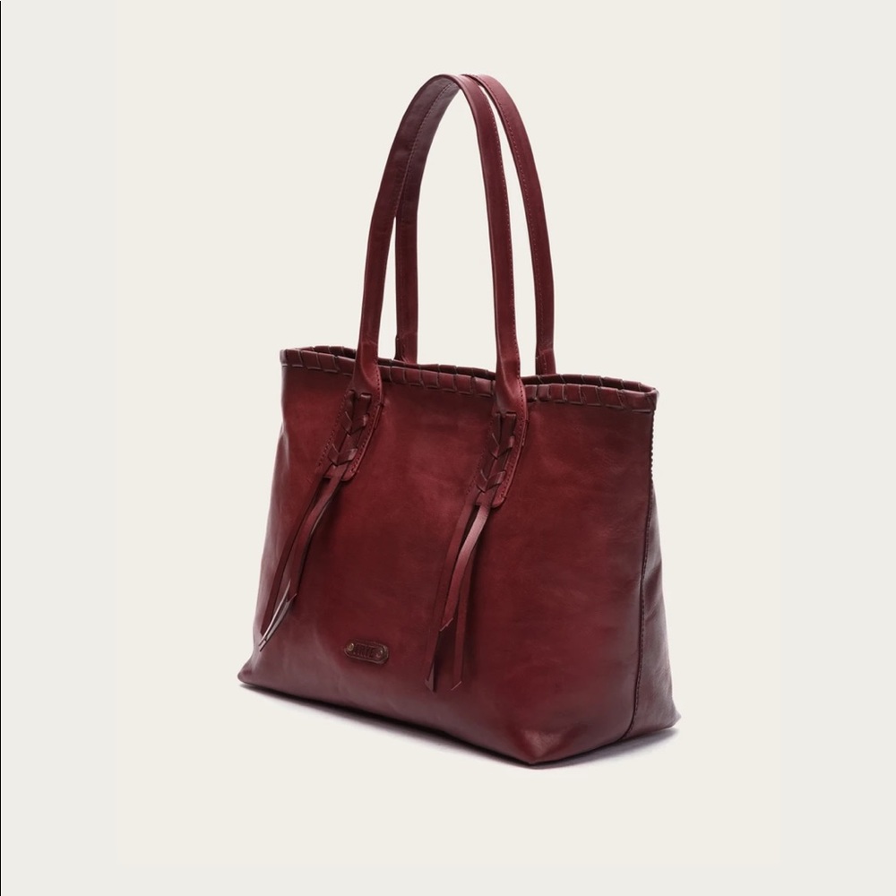 frye leather tote bag purse, bordeaux red